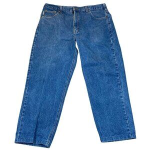 Carhartt Mens Carpenter Jeans 38x27 Relaxed Straight Workwear Cotton Blue Denim